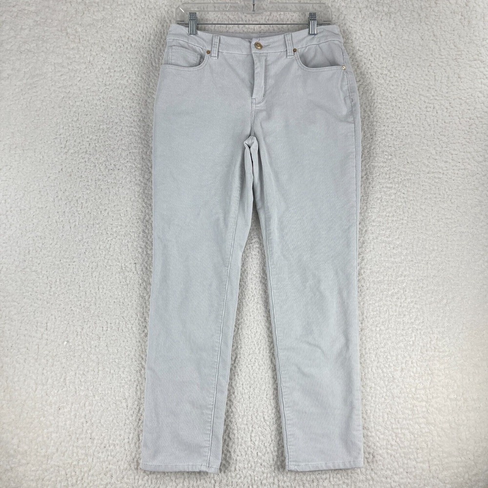 Chico's Gray Corduroy So Slimming Girlfriend Slim Leg Ankle Pants Womens Size XS